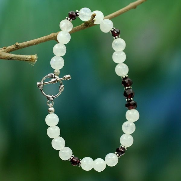 Alternate image for Rainbow Moonstone and garnet beaded bracelet Rajasthan Dancer