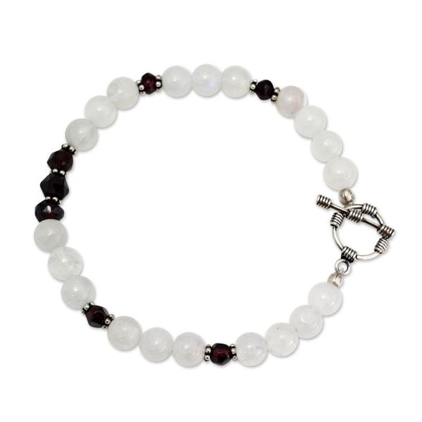 Alternate image for Rainbow Moonstone and garnet beaded bracelet Rajasthan Dancer