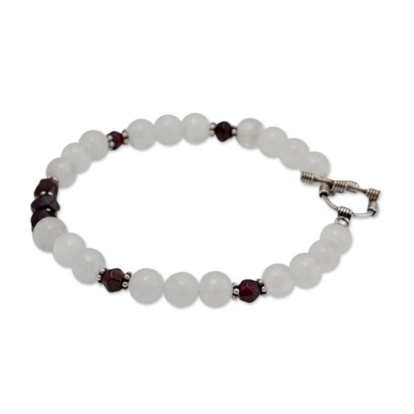 Alternate image for Rainbow Moonstone and garnet beaded bracelet Rajasthan Dancer