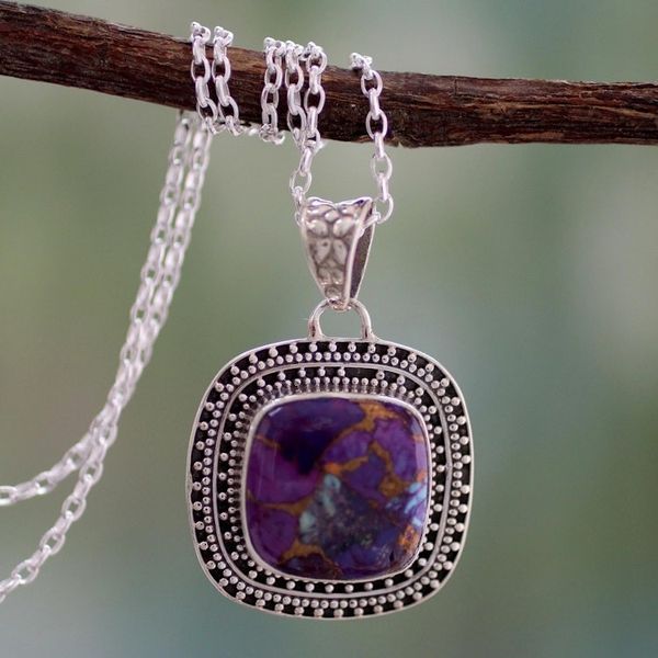 Alternate image for Purple Turquoise Necklace in Sterling Silver Violet Sunset