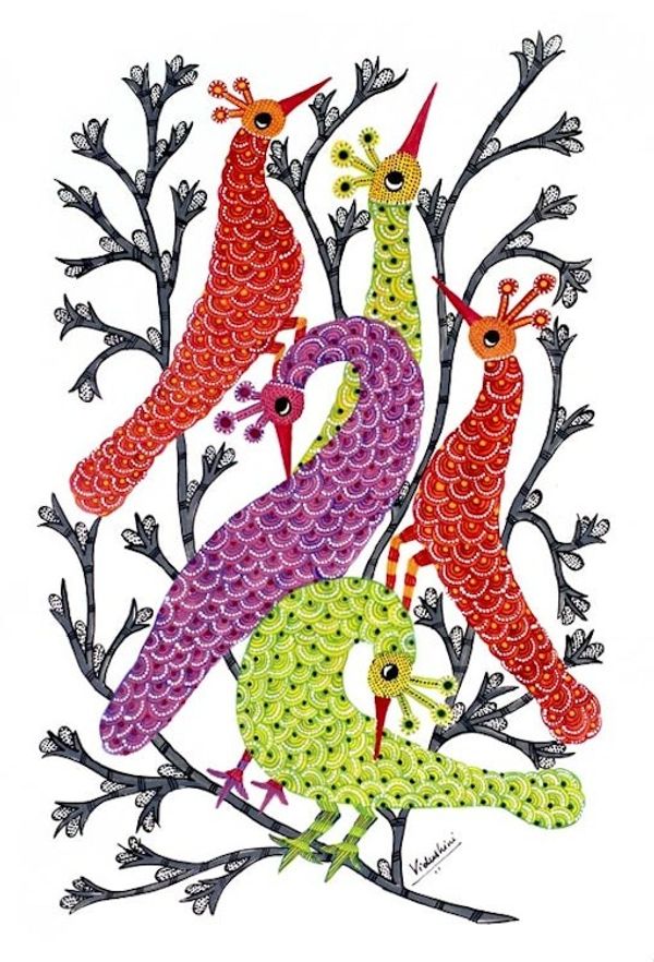 Alternate image for Gond painting Peacock Family