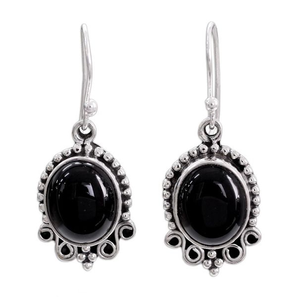 Alternate image for Onyx Dangle Earrings in Sterling Silver from India Midnight Kiss