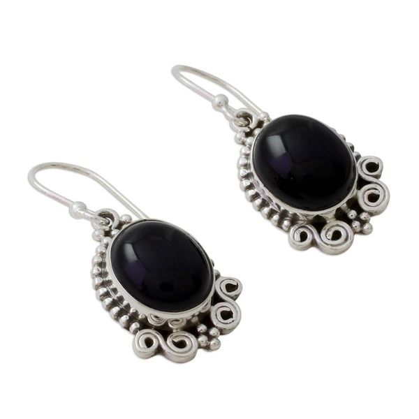Alternate image for Onyx Dangle Earrings in Sterling Silver from India Midnight Kiss