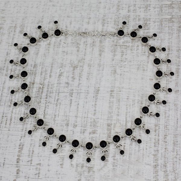 Alternate image for Sterling Silver Waterfall Onyx Necklace Gratitude