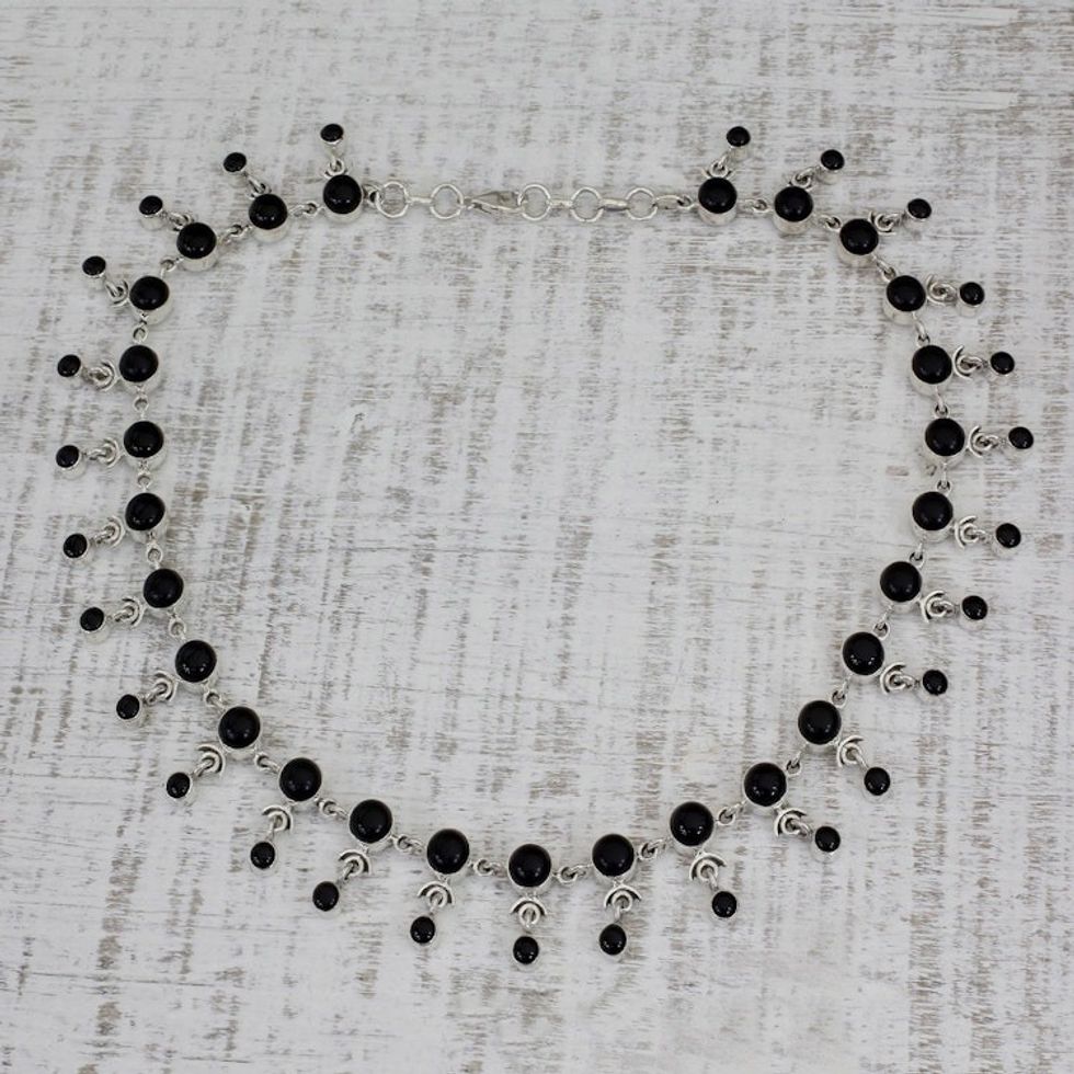 Sterling Silver Waterfall Onyx Necklace 'Gratitude'