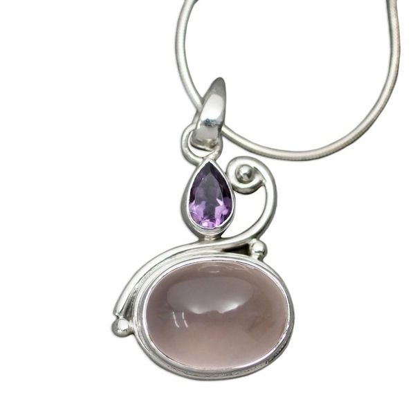 Alternate image for Amethyst and Rose Quartz Pendant Necklace Mumbai Dawn
