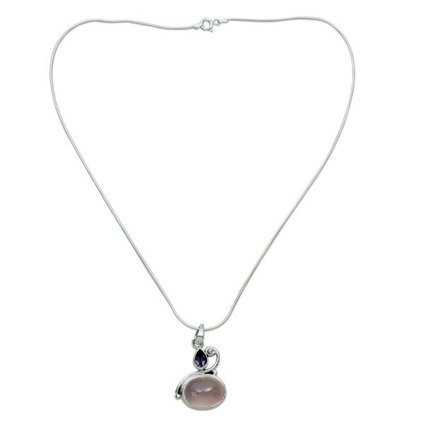 Alternate image for Amethyst and Rose Quartz Pendant Necklace Mumbai Dawn