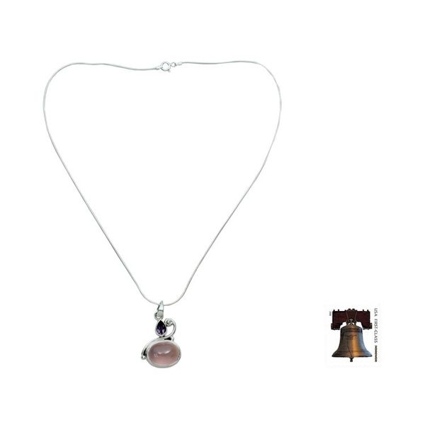 Alternate image for Amethyst and Rose Quartz Pendant Necklace Mumbai Dawn