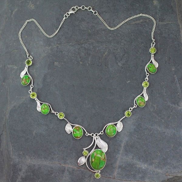 Alternate image for Green Turquoise and Peridot Handmade Necklace from India Dew Blossom