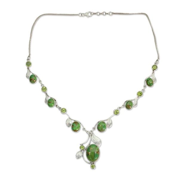 Alternate image for Green Turquoise and Peridot Handmade Necklace from India Dew Blossom