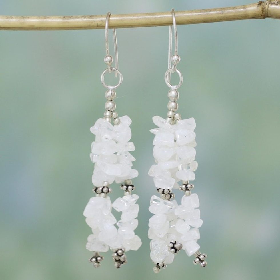 Sterling Silver and Moonstone Waterfall Earrings 'Rejoice'