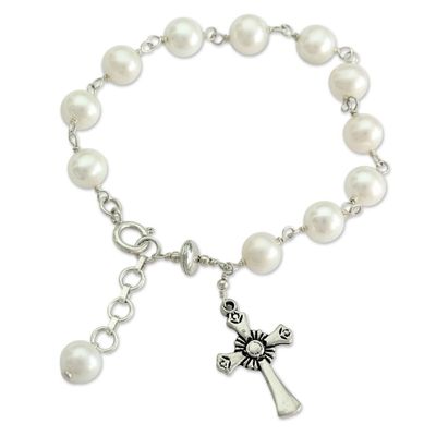 Alternate image for Cultured pearl charm bracelet Divine Hope