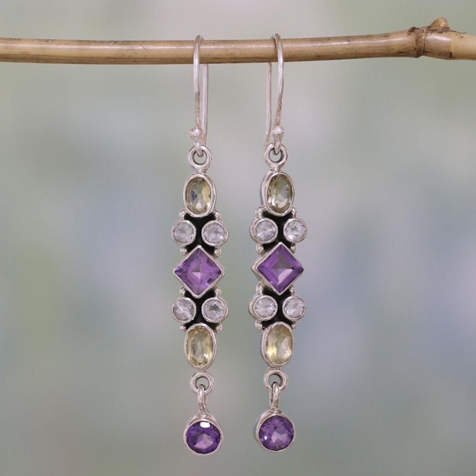 Amethyst and Citrine Earrings Artisan Crafted in India 'Duchess'