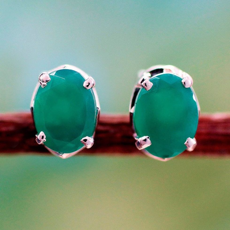 Unique Women's Stud Onyx Earrings 'India Green'