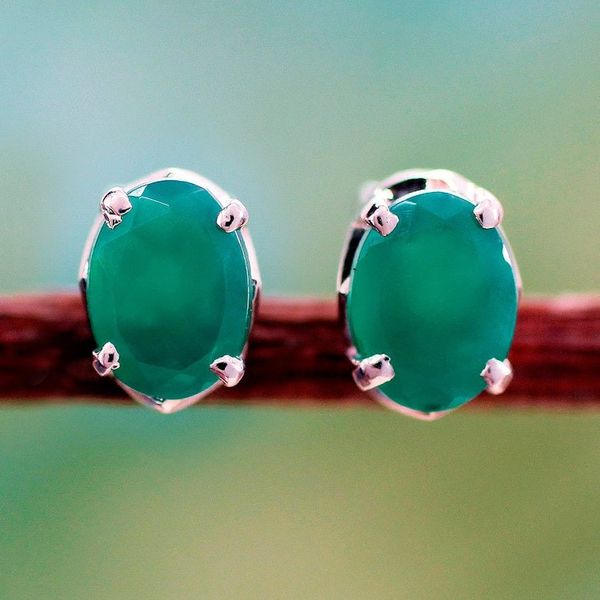 Alternate image for Unique Womens Stud Onyx Earrings India Green