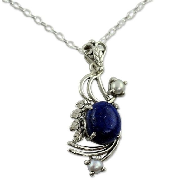 Alternate image for Cultured pearls and lapis lazuli pendant necklace Mughal Romance