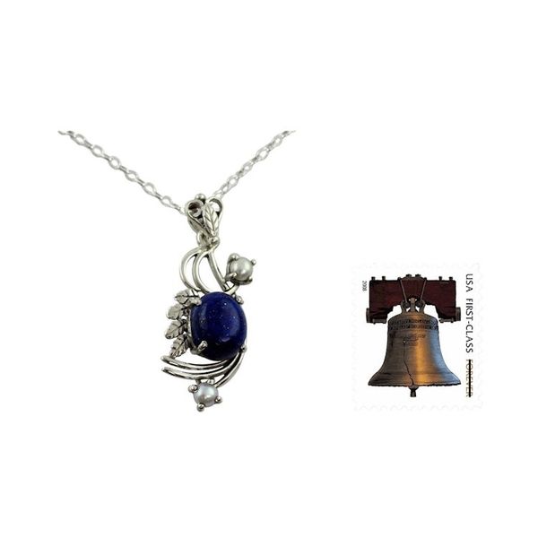 Alternate image for Cultured pearls and lapis lazuli pendant necklace Mughal Romance