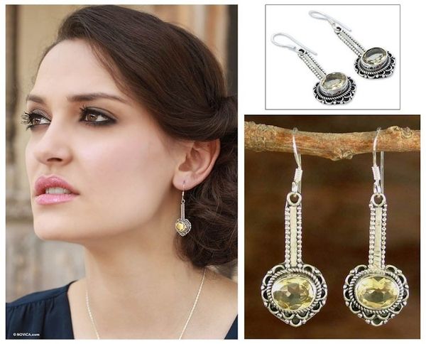 Alternate image for Hand Crafted Indian Sterling Silver and Citrine Earrings Heart of Gold