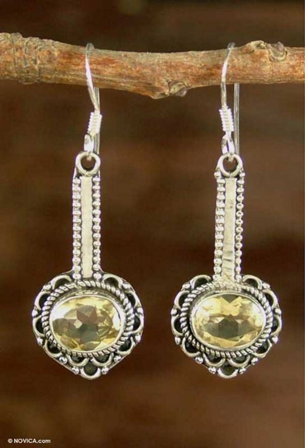 Alternate image for Hand Crafted Indian Sterling Silver and Citrine Earrings Heart of Gold