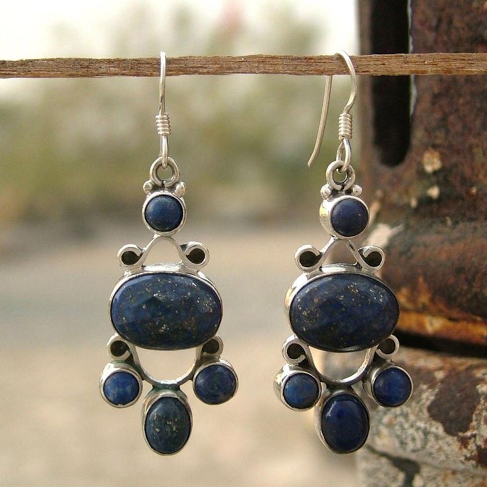 Hand Crafted Sterling Silver and Lapis Lazuli Earrings 'Midnight Stars'