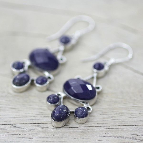 Alternate image for Hand Crafted Sterling Silver and Lapis Lazuli Earrings Midnight Stars