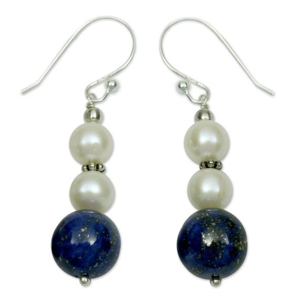 Alternate image for Lapis lazuli and pearl dangle earrings Mystic Truth