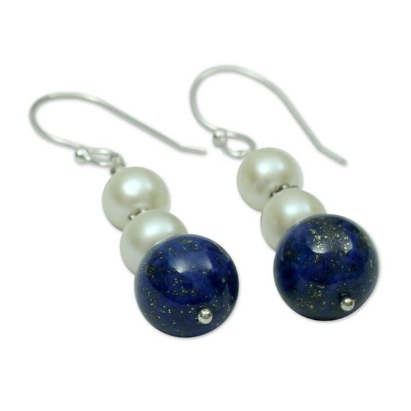 Alternate image for Lapis lazuli and pearl dangle earrings Mystic Truth