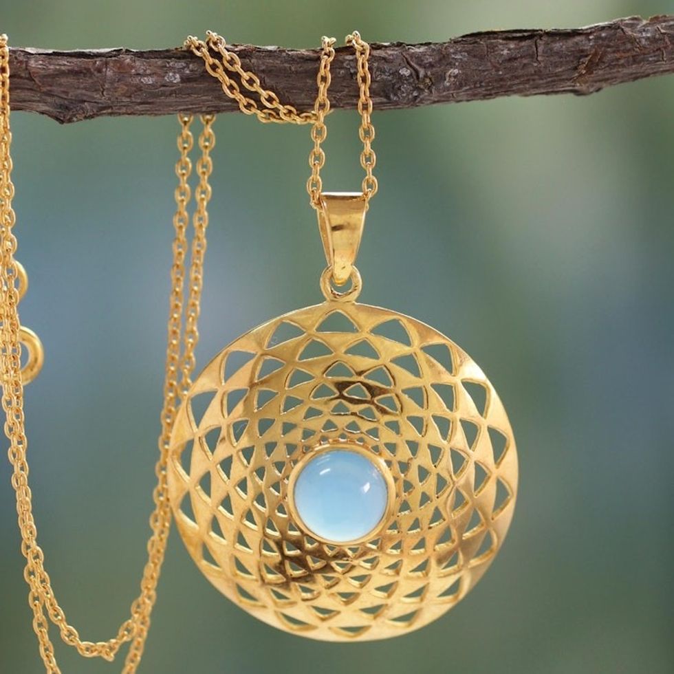 Fair Trade Vermeil and Chalcedony Necklace from India 'Jaipur Sun'