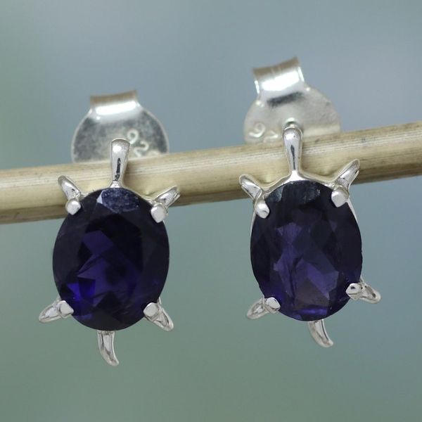Alternate image for Artisan Jewelry Earrings Sterling Silver and Iolite Crystal Turtle