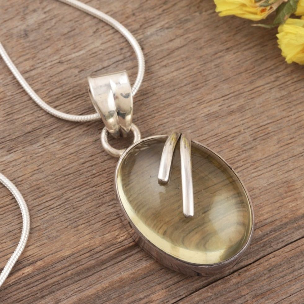 Sterling silver pendant necklace 'Green Admiration'