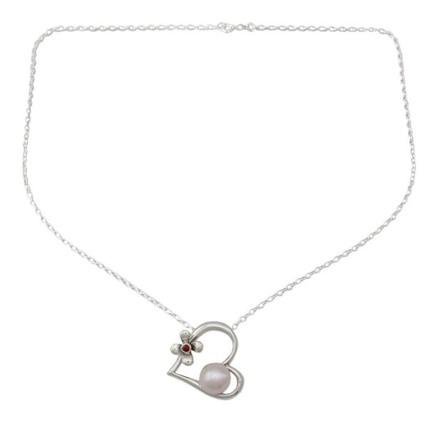Alternate image for Heart Shaped Sterling Silver and Pearl Necklace Heart of Romance