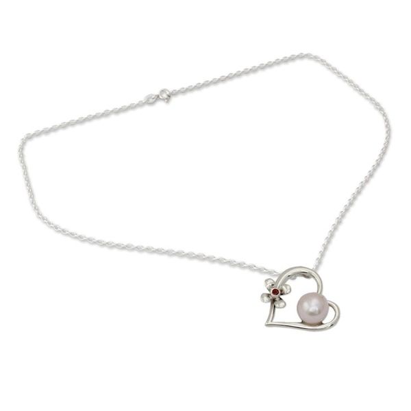 Alternate image for Heart Shaped Sterling Silver and Pearl Necklace Heart of Romance