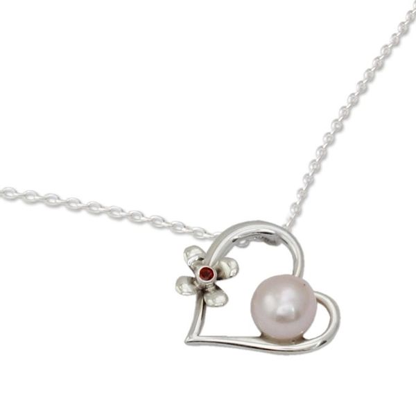 Alternate image for Heart Shaped Sterling Silver and Pearl Necklace Heart of Romance