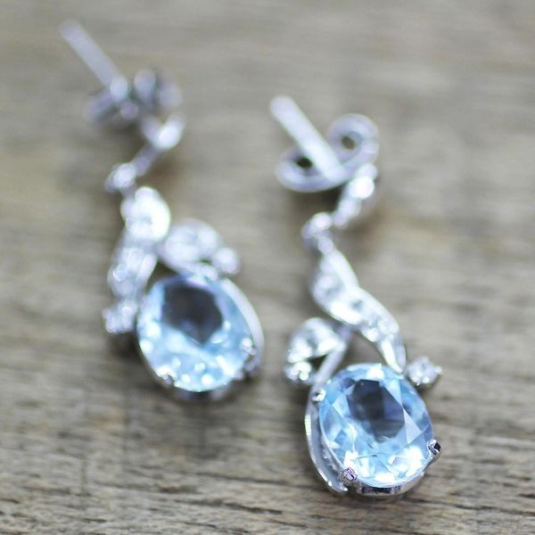 Alternate image for Handcrafted Sterling Silver Blue Topaz Earring Floral Jewelr Dazzling Dew
