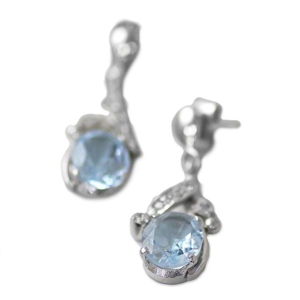 Alternate image for Handcrafted Sterling Silver Blue Topaz Earring Floral Jewelr Dazzling Dew