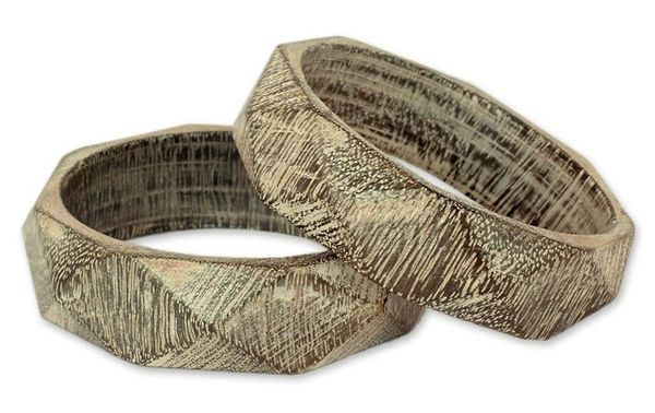Alternate image for Wood Bangle Bracelets Hand Carved in India Pair Vintage Forest