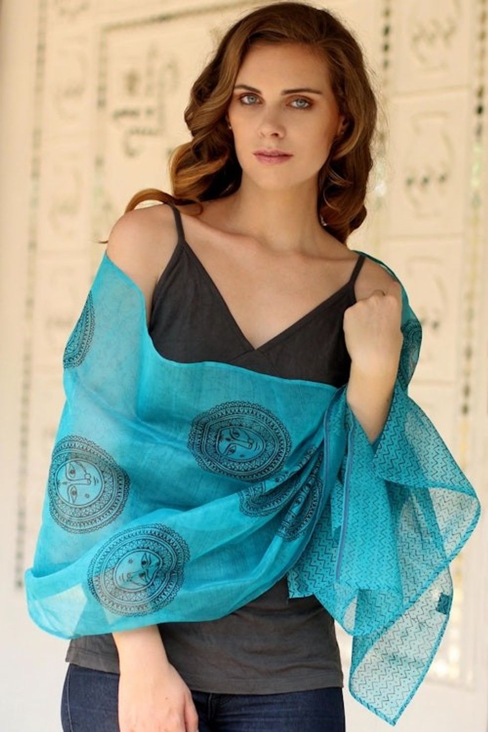 Cotton and silk shawl 'India Sun'