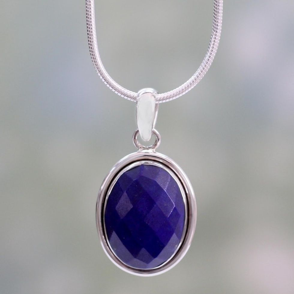 Fair Trade Jewelry Lapis Lazuli and Sterling Silver Necklace 'Blue Destiny'