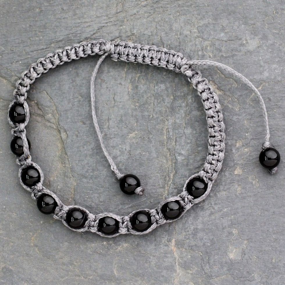 Onyx Shambhala-style bracelet 'Quiet Dark'