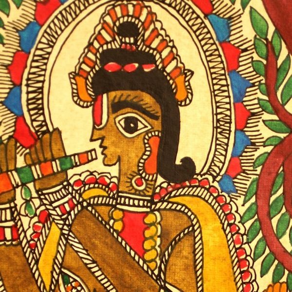 Alternate image for Madhubani painting Krishna with His Cattle