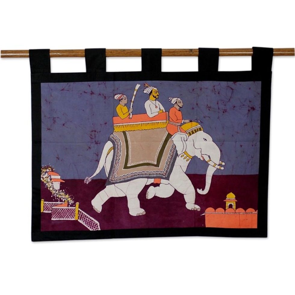 Cotton batik wall hanging 'Royal Ride'