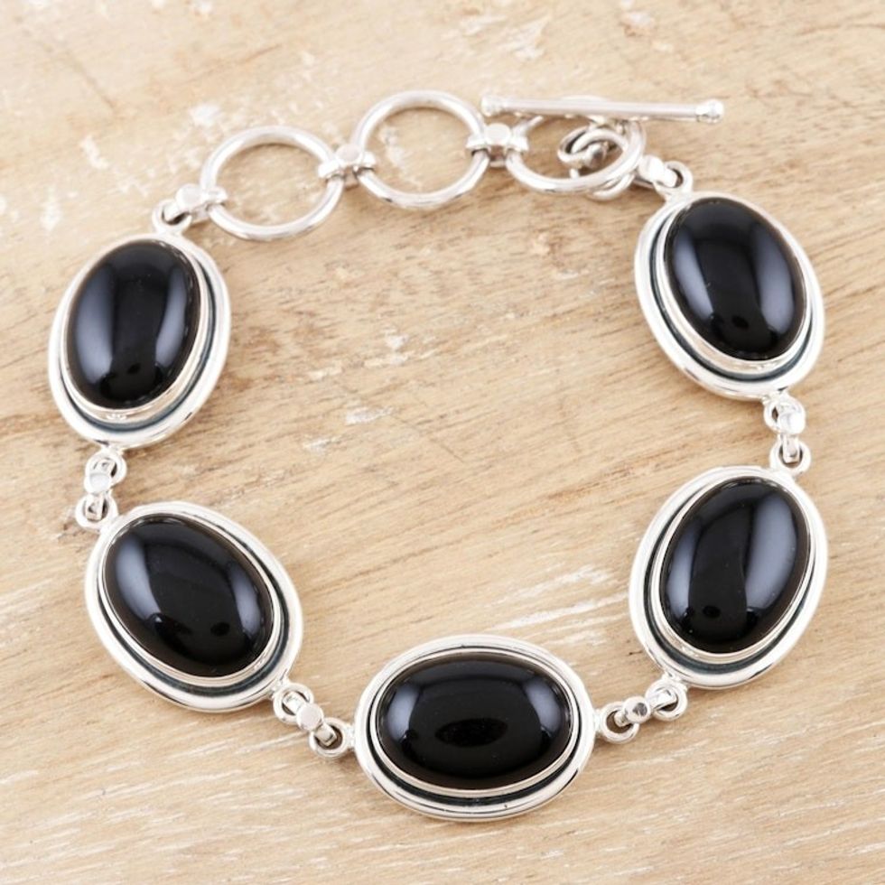 Onyx Bracelet with Sterling Silver from India Jewelry 'Bold Chic'
