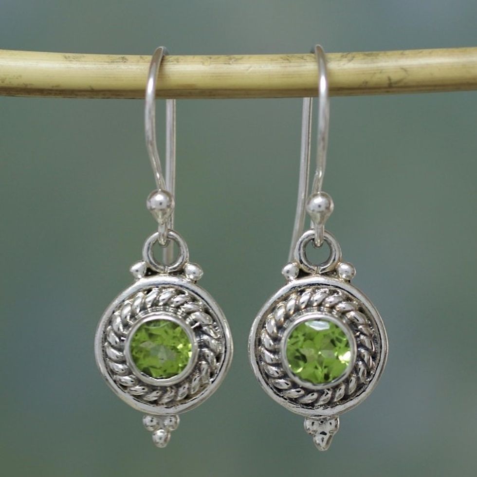 Fair Trade Jewelry Sterling Silver and Peridot Earrings 'Lemon-Lime Drops'