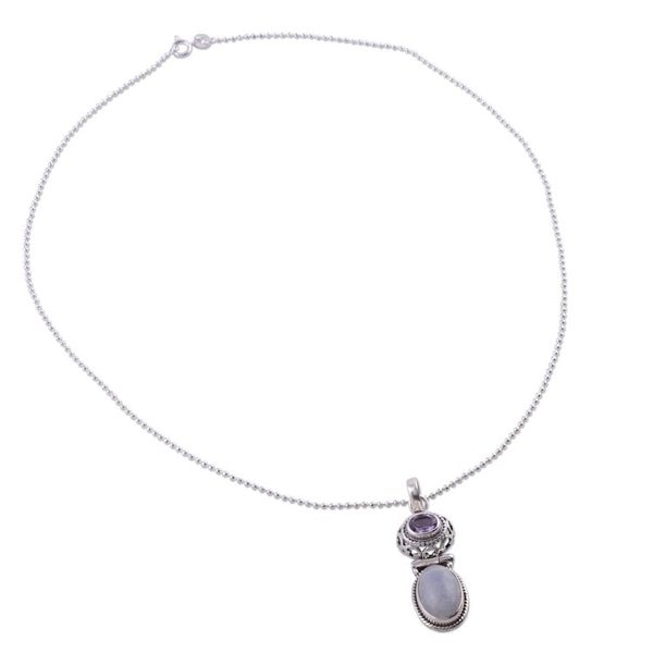 Alternate image for Rainbow Moonstone and Amethyst Necklace from India Magic and Mysticism