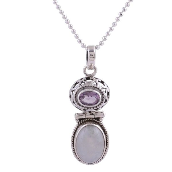 Alternate image for Rainbow Moonstone and Amethyst Necklace from India Magic and Mysticism