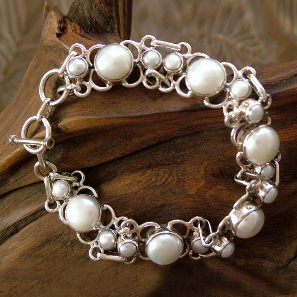 Pearl Bracelet Handcrafted in Sterling Silver Bridal Jewelry 'Pure Clarity'