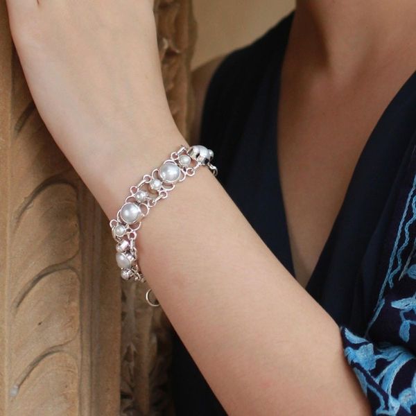 Alternate image for Pearl Bracelet Handcrafted in Sterling Silver Bridal Jewelry Pure Clarity