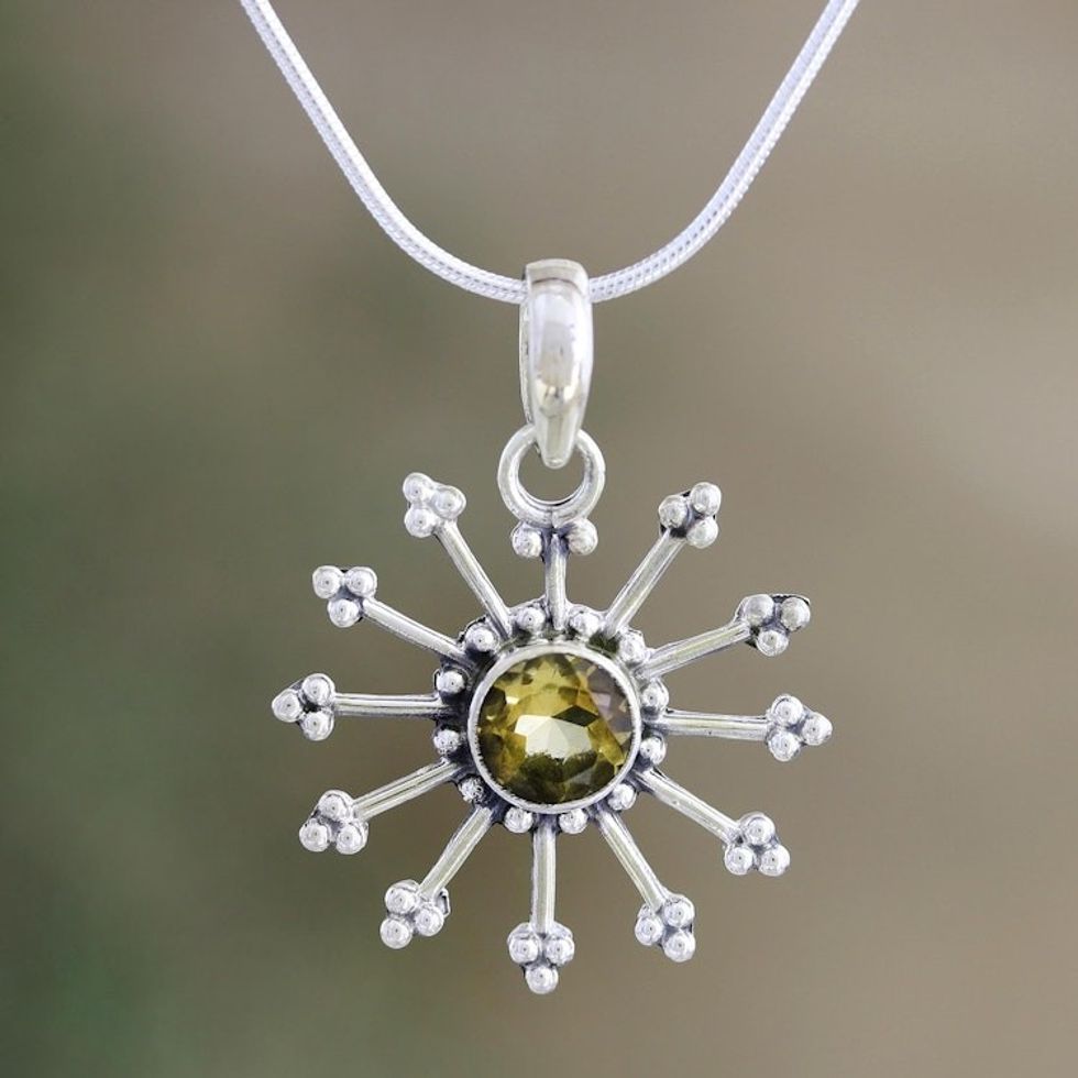 Fair Trade Citrine Sun Necklace in Sterling Silver 'Sunshine Daze'