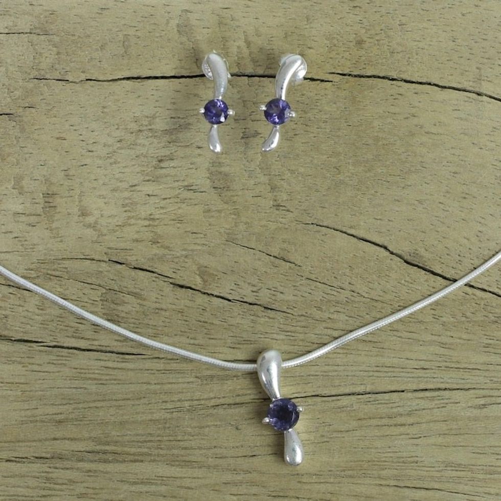 Iolite Necklace Earrings in Sterling Silver Jewelry Set 'Epic Flight'
