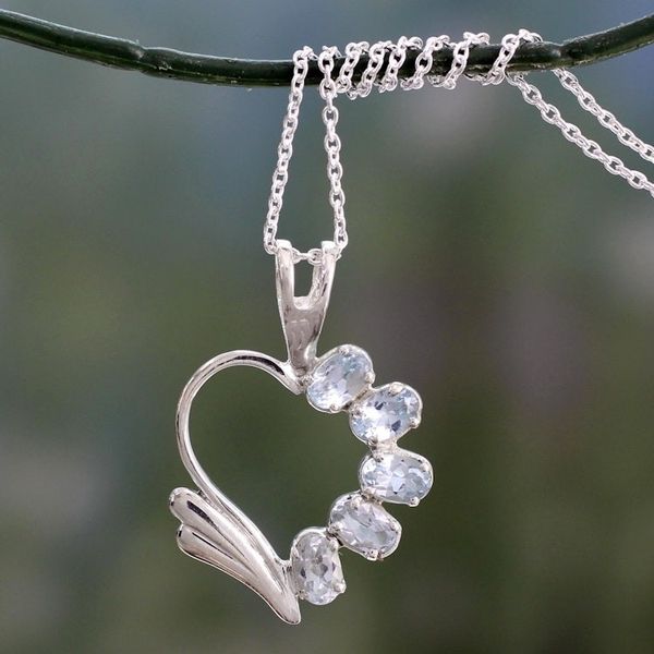 Alternate image for Blue Topaz Heart Necklace Winged Heart